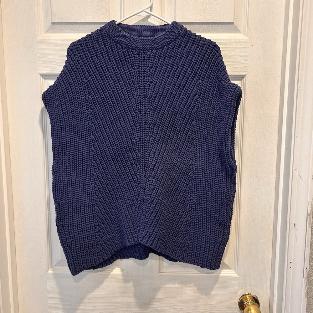 Rag & Bone Womens Shane Chunky Knit Sweater Vest Blue Sleeveless Crew‎ Neck Sz S
